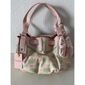 Juicy Couture Exclusive Juicy Fan Club Satchel Pink Diamond Retro Green Logo NEW